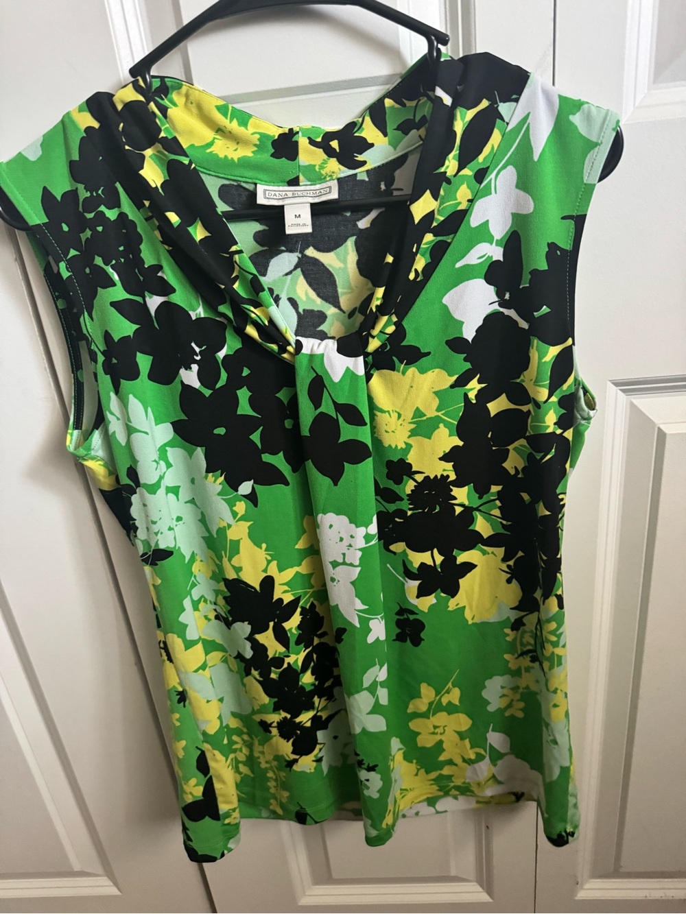 Dana Buchman Green Yellow Black Floral Top
